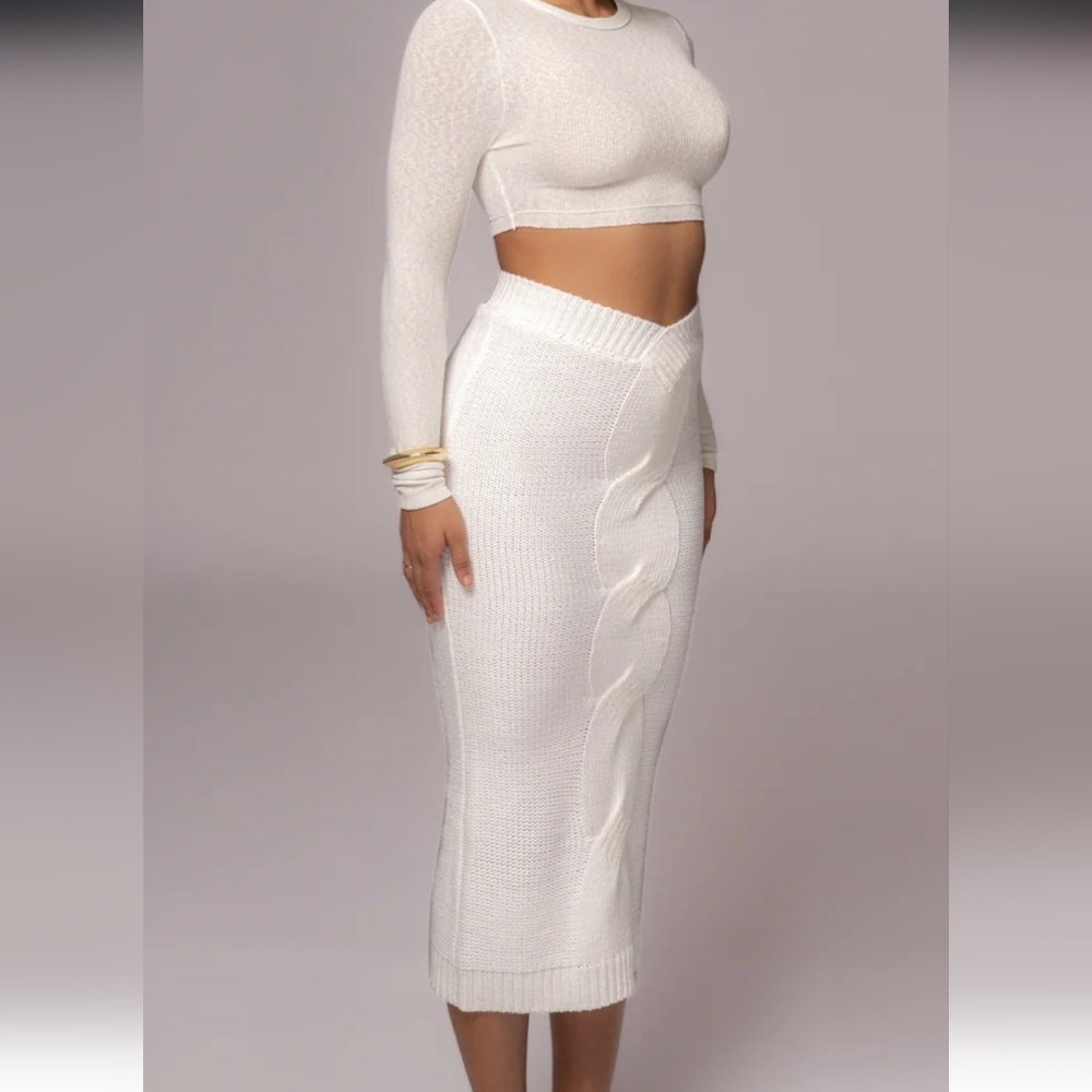 🤍JLUXLABEL White Cable Knit Pencil Skirt